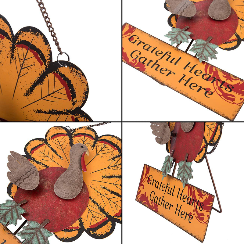 Ogrmar Thanksgiving Metal Turkey Sign Wall Hanging Decoration with Bracket for Front Door Ornament Festive Whimsical Halloween Christmas Wall & Tabletop Decor Home & Garden > Decor > Seasonal & Holiday Decorations& Garden > Decor > Seasonal & Holiday Decorations Ogrmar   