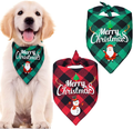 Christmas Dog Bandanas 2 or 4 Pack Soft Buffalo Plaid Dog Bandana Scarf with Merry Christmas Santa Snowman Print for Small Medium Large Dogs Cats, Adjustable Holiday Cute Dog Christmas Outfit Animals & Pet Supplies > Pet Supplies > Dog Supplies > Dog Apparel VMPETV Red+Green (Pack of 2)  