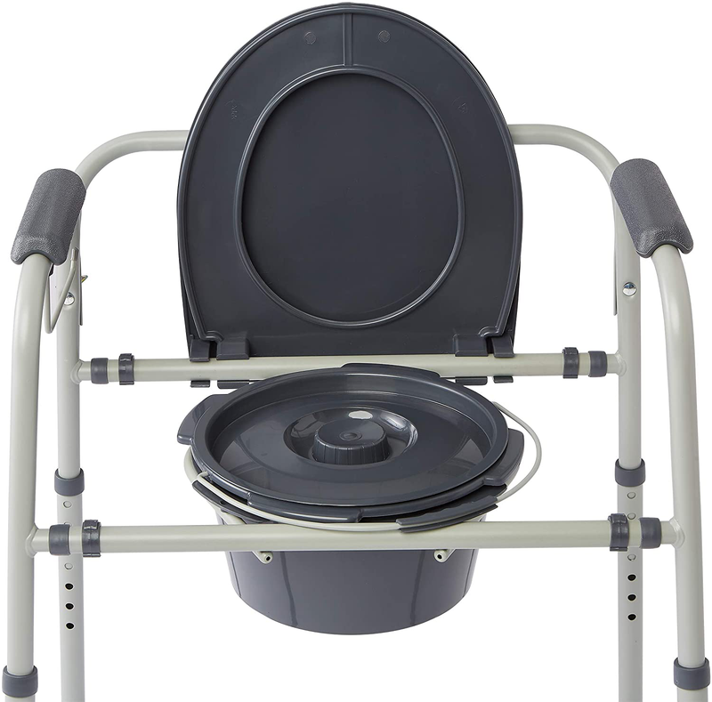 Medline Steel 3-In-1 Bedside Commode, Portable Toilet with Microban Antimicrobial Protection, Can Be Used as Raised Toilet Seat Riser, Gray Sporting Goods > Outdoor Recreation > Camping & Hiking > Portable Toilets & Showers Medline   