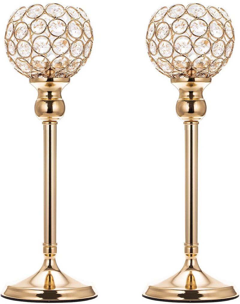 ManChDa Valentines Gift Gold Crystal Spherical Candle Holders Sets of 2 Wedding Table Centerpieces for Birthday Anniversary Celebration Modern Decoration (Large, 15.8") Home & Garden > Decor > Home Fragrance Accessories > Candle Holders ManChDa Gold Medium, 13.8" 