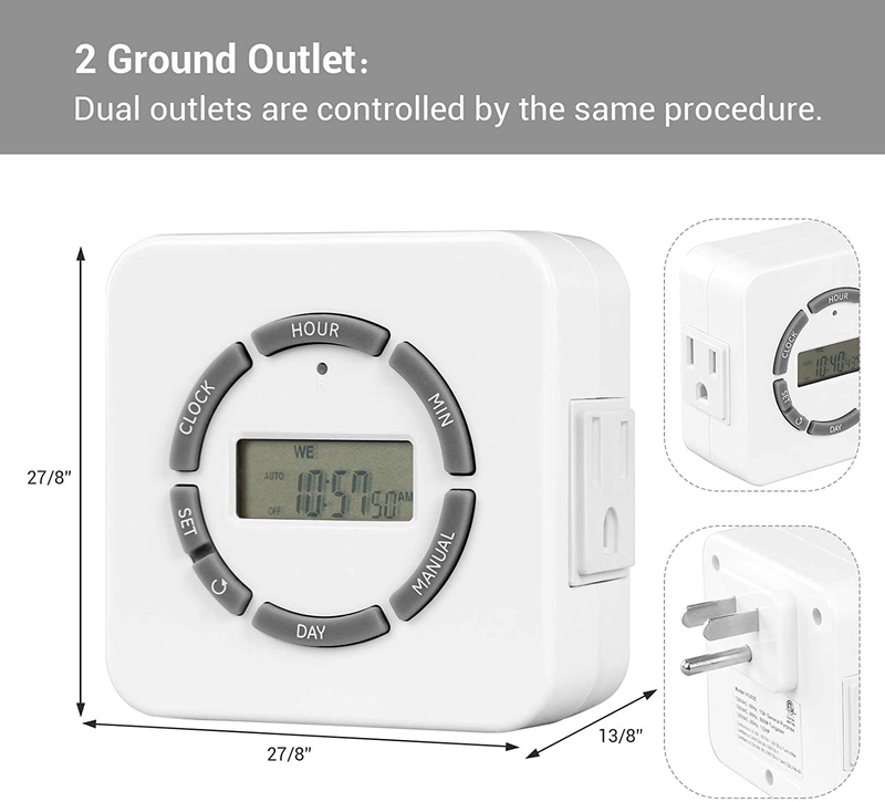DEWENWILS 7 Day Digital Outlet Timer, 2 Grounded Outlets, Countdown/Random/DST Mode, Up to 20 On/Off Circle, Indoor Plug in Timer for Lights, Holiday Decor, Fish Tank, ETL Listed Home & Garden > Lighting Accessories > Lighting Timers DEWENWILS   