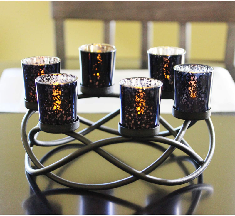 Seraphic Iron Circular Table Centerpiece Candle Holder, Black, Clear Votive 6 Cups Home & Garden > Decor > Home Fragrance Accessories > Candle Holders Seraphic Black 6-Cup 