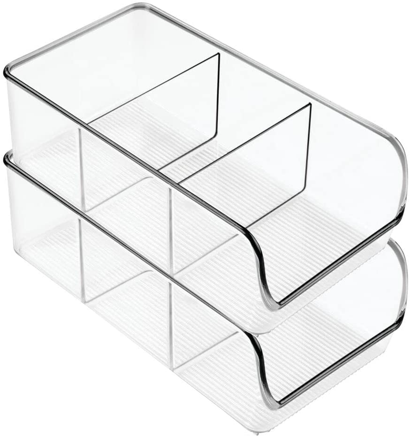 Mdesign Plastic Food Storage Bin Organizer with 3 Compartments for Kitchen Cabinet, Pantry, Shelf, Drawer, Fridge, Freezer Organization - Holds Snack Bars - Ligne Collection - 2 Pack - Clear