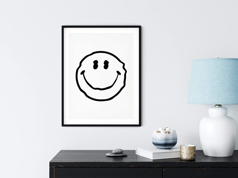 Smiley Face Posters White Wavy Smiley - by Haus and Hues | Cool Posters for Room Aesthetic Dope Paintings Edgy Poster Black and White Prints Wall Art Aesthetic, Trendy Wall Art UNFRAMED 12” X 16” Home & Garden > Decor > Artwork > Posters, Prints, & Visual Artwork HAUS AND HUES   
