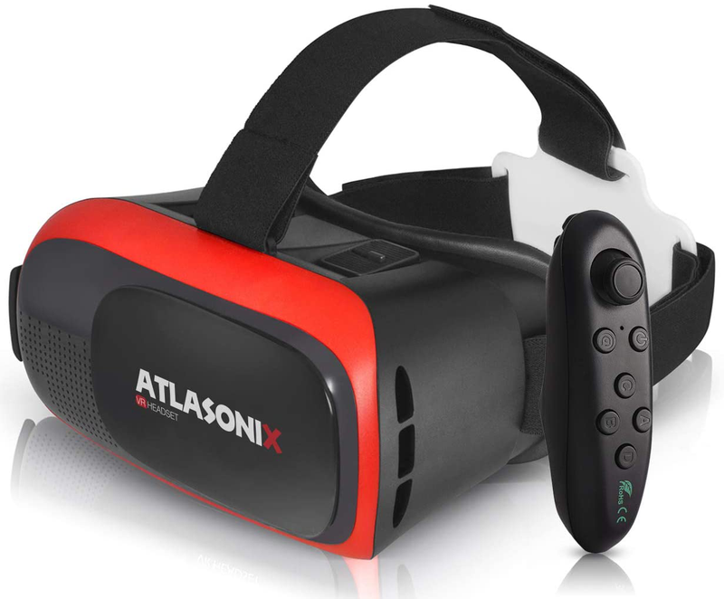 VR Headset Compatible with iPhone and Android Phones | VR Set Incl. Remote Control for Android Smartphones | 3D Virtual Reality Goggles w/Controller | Adjustable VR Glasses - Gift for Kids and Adults Electronics > Electronics Accessories > Computer Components > Input Devices > Game Controllers Atlasonix Red  