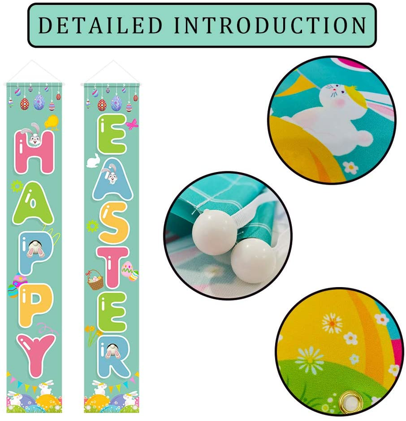 Easter Porch Sign, Happy Easter Theme Porch Sign with Bunny Egg Decoration for Hello Spring Outdoor Indoor Porch Party Supplies
