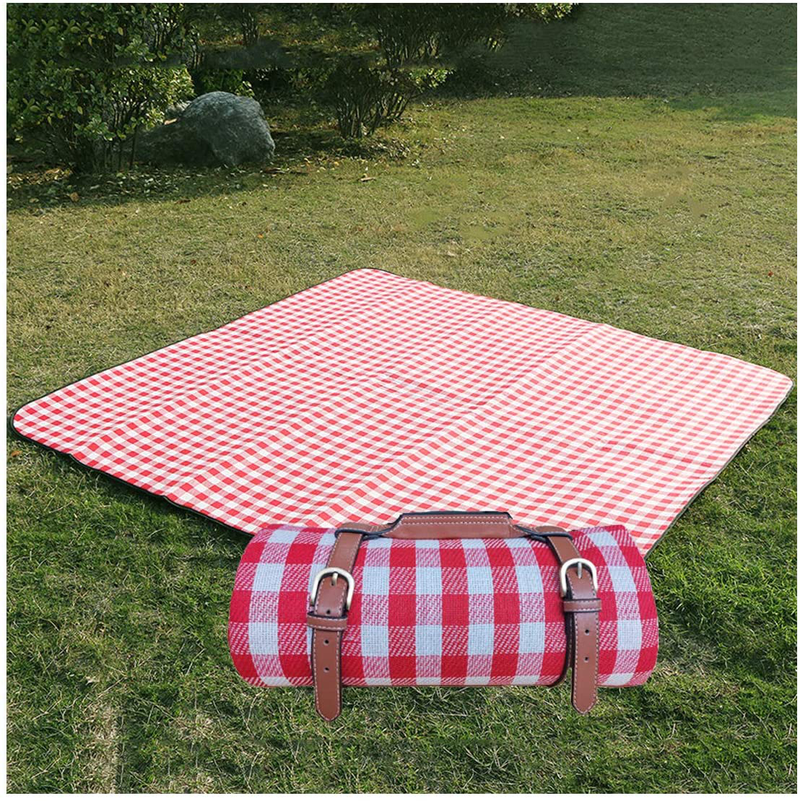 RealPero Extra Large Picnic Blanket Waterproof Camping Mat Rug with PU Carrier Soft Lightweight Portable Outdoor Mat for Travel Lawn Camping on Grass Sand-Proof Beach Red White Plaid Home & Garden > Lawn & Garden > Outdoor Living > Outdoor Blankets > Picnic Blankets RealPero   