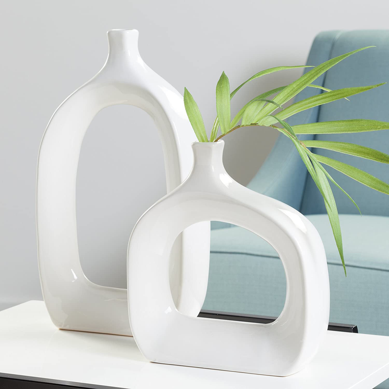 Torre & Tagus Open Ceramic Donut Vase for Home Decoration, Wide, White Home & Garden > Decor > Vases Torre & Tagus   