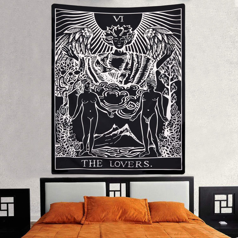 Tarot Cards Tapestry The Lovers Tapestry, Lovers Stand Under The Tree Tapestry Black Tapestry Medieval Europe Divination Tapestry for Room Home & Garden > Decor > Artwork > Decorative Tapestries Sevenstars   