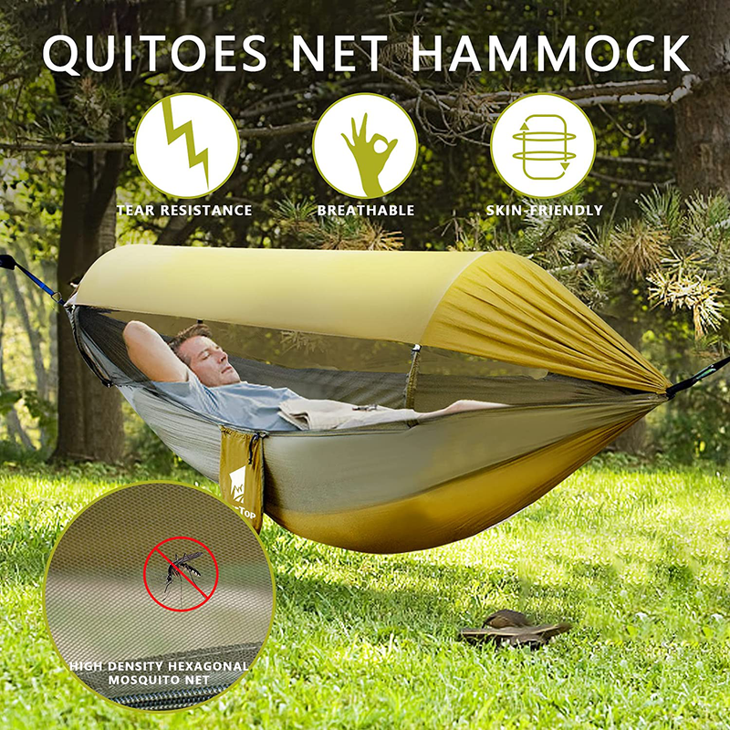 GEERTOP Camping Hammock with Net Portable 1 - 2 Person Pop Up Lightweight Hammocks with Tree Straps Carabiners for Outdoor Backpacking Backyard Hiking(Green) Home & Garden > Lawn & Garden > Outdoor Living > Hammocks HIKPEED   