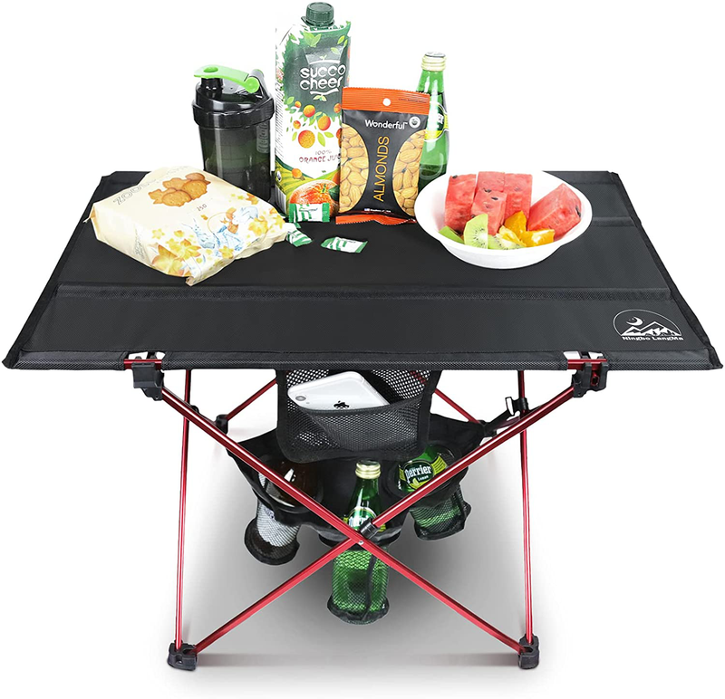 Langma Portable Camping Table, Canvas Outdoor Table Foldable Picnic Table with 4 Mesh Cup Holders and Bench Bags, Collapsible Ultralight Folding Table for Outdoor, BBQ, Beach, Hiking, Black+Red Sporting Goods > Outdoor Recreation > Camping & Hiking > Camp Furniture Ningbolangma Square  