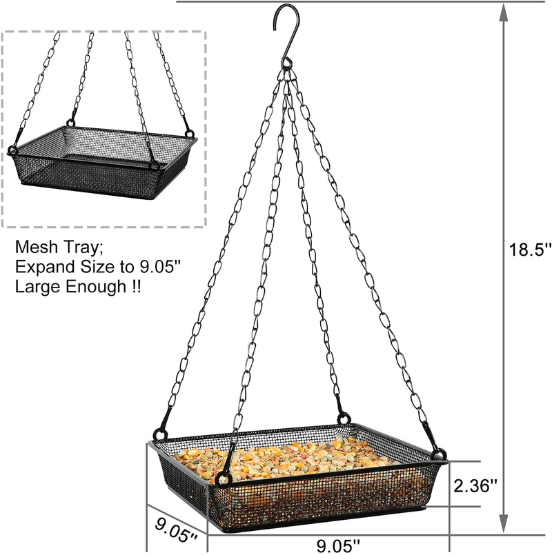 Hanging Bird Feeder Tray, Food Platform Metal Mesh Hanging Seed Tray Feeders for Garden Yard Outside Decoration with Durable Chains, for Outdoors Garden Great for Attracting Birds