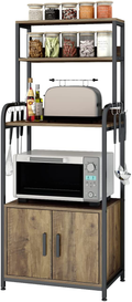 Kitchen Baker'S Rack with Hutch and Storage Cabinet, 4-Tier Industrial Kitchen Microwave Oven Stand with 6 S-Hooks, Free Standing Kitchen Pantry Cabinets, Easy Assembly, Rustic Brown Home & Garden > Kitchen & Dining > Food Storage URKNO Rustic Brown  