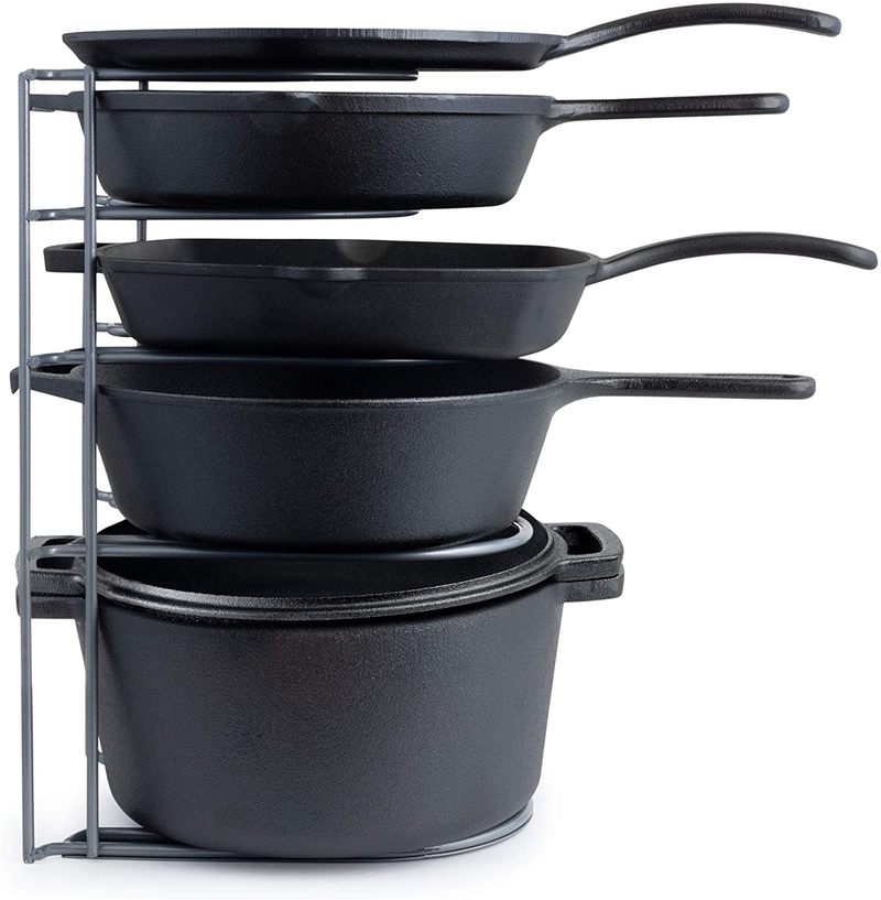 Heavy Duty Pan Organizer, Extra Large 5 Tier Rack - Holds Cast Iron Skillets, Dutch Oven, Griddles - Durable Steel Construction - Space Saving Kitchen Storage - No Assembly Required - Grey 15.4-Inch Home & Garden > Kitchen & Dining > Food Storage cuisinel Gray  