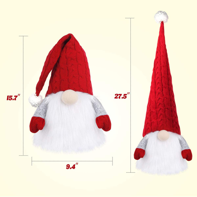 D-FantiX Gnome Christmas Tree Topper, 27.5 Inch Large Swedish Tomte Gnome Christmas Ornaments Santa Gnomes Plush Scandinavian Christmas Decorations Holiday Home Décor with Red Knitted Hat