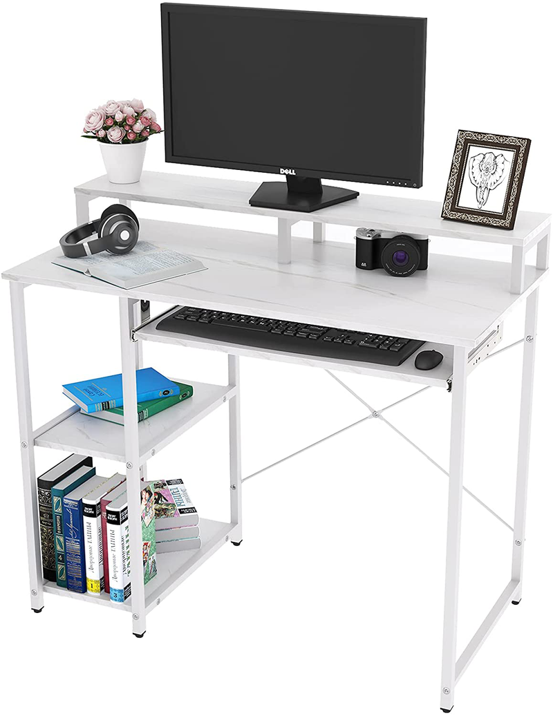 TOPSKY Computer Desk with Storage Shelves/23.2” Keyboard Tray/Monitor Stand Study Table for Home Office(46.5inch, Natural) Home & Garden > Household Supplies > Storage & Organization TOPSKY White Marble Texture 38.6*19 inch 