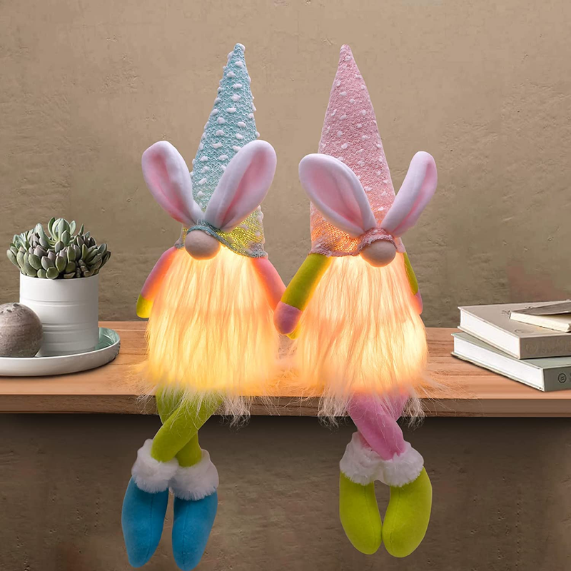 Easter Decorations,2Pcs Easter Ornaments Decor for Home,Spring Gnome Plush LED Lights Indoor,12.2 Inch,Gifts for Kids/Women/Men/Girlfriend Home & Garden > Decor > Seasonal & Holiday Decorations Likeny   