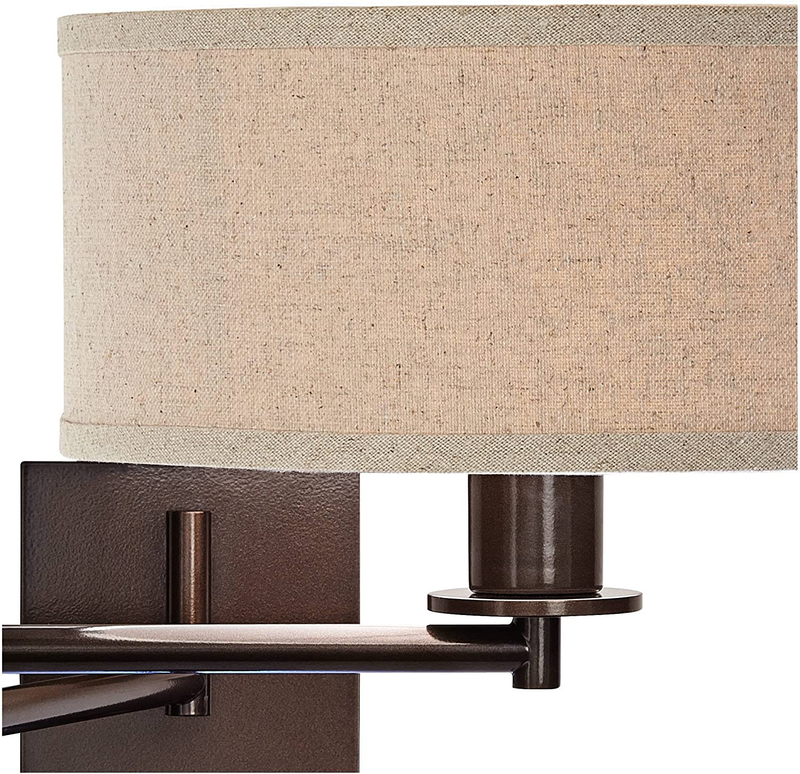 Radix Modern Swing Arm Adjustable Wall Lamp with Cord LED Bronze Plug-In Light Fixture Oatmeal Fabric Drum Shade Bedroom Bedside House Reading Living Room Home Hallway Dining - Possini Euro Design Home & Garden > Lighting > Lighting Fixtures > Wall Light Fixtures KOL DEALS   