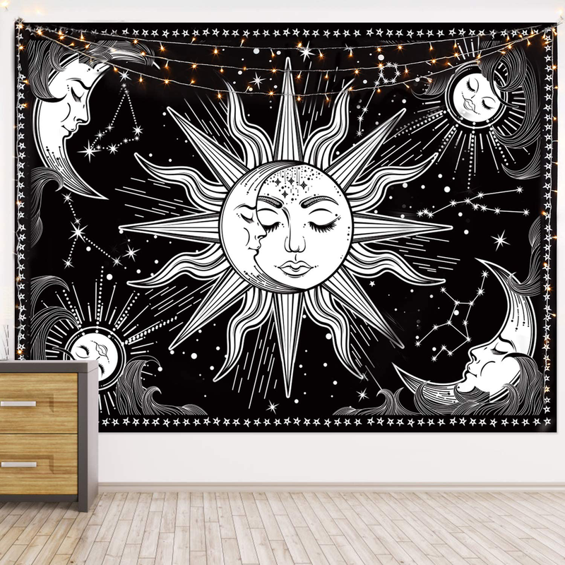 HOTMIR Wall Tapestry - Black and White Tapestry Wall Hanging Mystic Tapestry as Wall Art and Room Decor for Bedroom, Living Room, Dorm - Printed with Fringe (51.2x59.1 Inches, 130x150 cm) Home & Garden > Decor > Artwork > Decorative Tapestries HOTMIR 51.2x59.1 Inches, 130x150 cm  