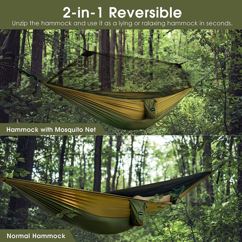 G4Free Double Camping Hammock with net, Lightweight 2 Person Portable Hammock with Tree Straps for Indoor, Outdoor, Hiking, Camping, Backpacking, Travel, Backyard, Beach