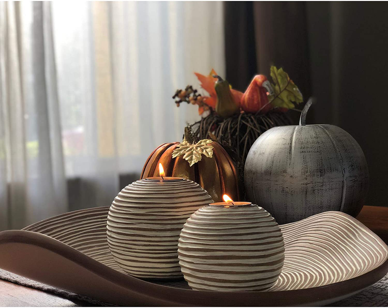 Huey House Orb Candle Holders & Tray Decor Set ( 16 inch Decorative Bowl & 2 Spheres ), Coffee Table Decor or Centerpieces for Dining Room Table or Kitchen Counter, Gift Boxed, Light Brown & White Home & Garden > Decor > Home Fragrance Accessories > Candle Holders Huey House   