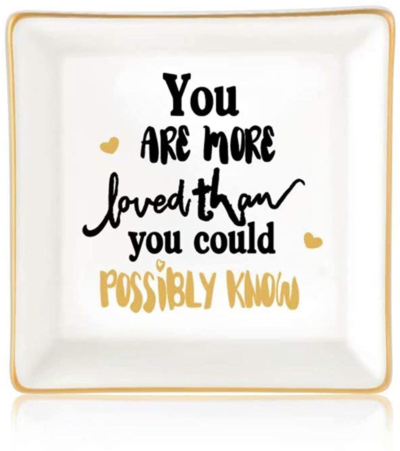 Gifts for Women Girls, Ceramic Ring Dish Decorative Trinket Plate Initial Jewelry Tray Dish, Mothers Day Valentines Gifts for Her Grandma Mom Daughter Sister Friend Birthday Home & Garden > Decor > Decorative Trays Giftjews You are more loved than you could possibly know  