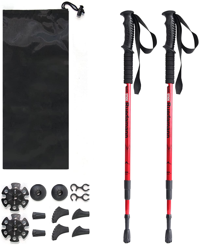 Ruedamann 24.8" to 53.1" Trekking Poles,Lightweight Hiking Poles,220 Lbs Capacity,2Pc Collapsible Adjustable Walking Sticks,Shock-Absorbent,Twist-Lock,All Terrain Accessories, 6 Pairs of Tips Sporting Goods > Outdoor Recreation > Camping & Hiking > Hiking Poles Ruedamann Red  