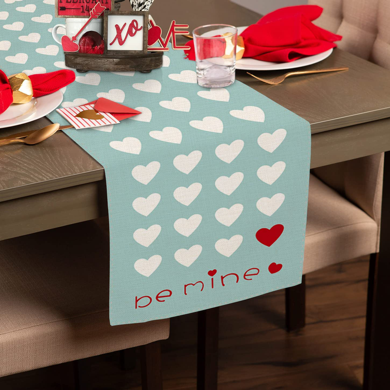 Sambosk Valentines Day Be Mine Table Runner, Love Heart Blue Table Runners for Kitchen Dining Coffee or Anniversary Wedding Indoor and Outdoor Home Parties Decor 13 X 72 Inches SK042 Home & Garden > Decor > Seasonal & Holiday Decorations Sambosk   