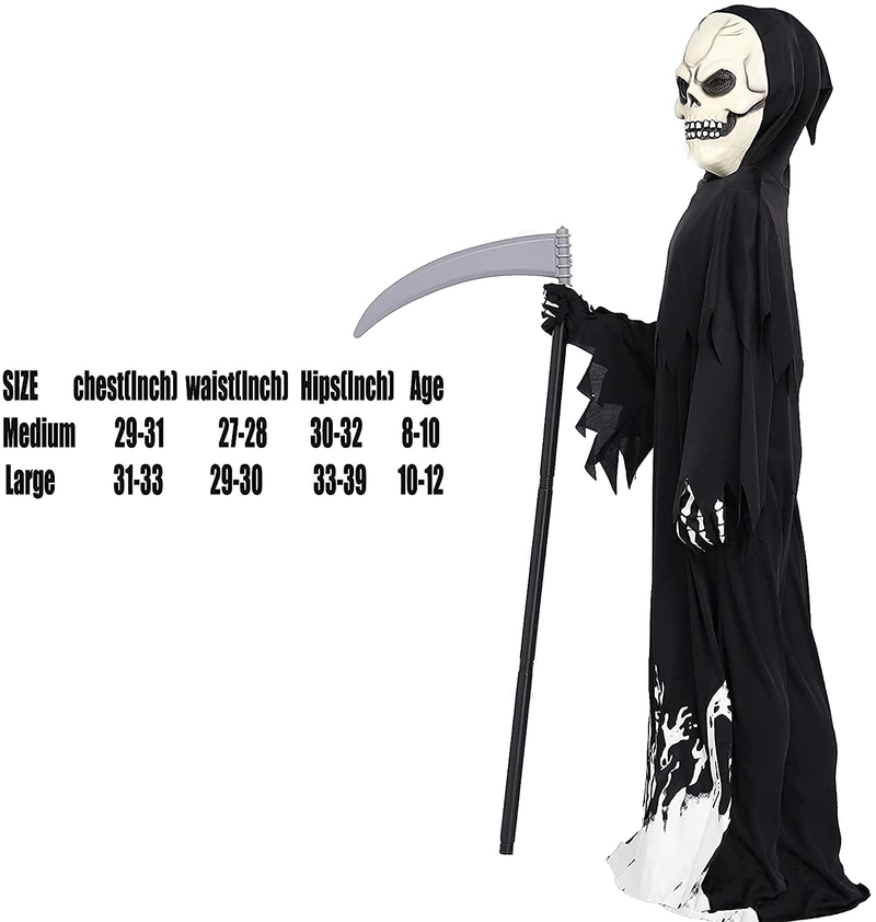 Halloween Grim Reaper Costume Set for Boys & Girls,Included kids Dark Costumes ,Scythe ,Skull Mask and Glove(4 Pack) Apparel & Accessories > Costumes & Accessories > Costumes ThinkMax   