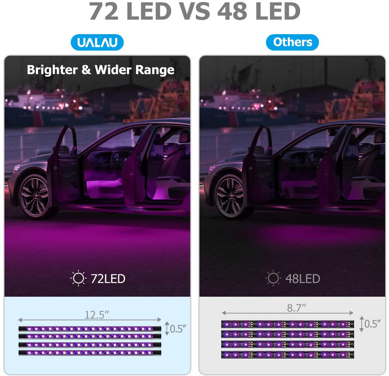 UALAU 72 LED Interior Car Lights, USB Car LED Lights APP Controller Party Light Bar Sync to Music, Multi DIY Color Under Dash Lighting Kits Car Accessories for Jeep Truck Various Car