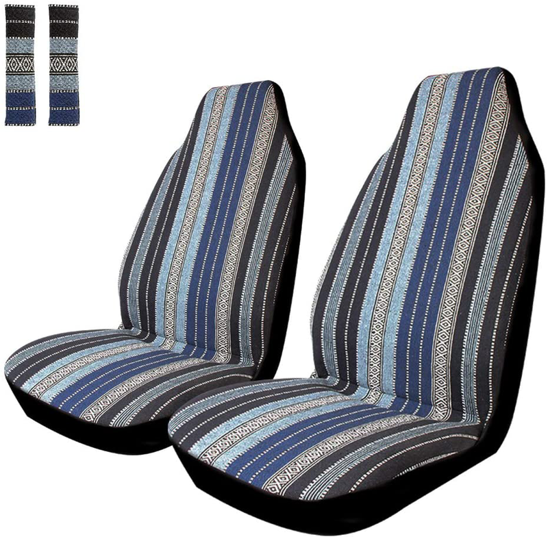 Copap 4pc Universal Stripe Colorful Baja Front Seat Cover Baja Bucket Seat Cover Blue Saddle Blanket with Seat-Belt Pad Protectors for Car, SUV & Truck Vehicles & Parts > Vehicle Parts & Accessories > Motor Vehicle Parts > Motor Vehicle Seating Copap Bule Front 