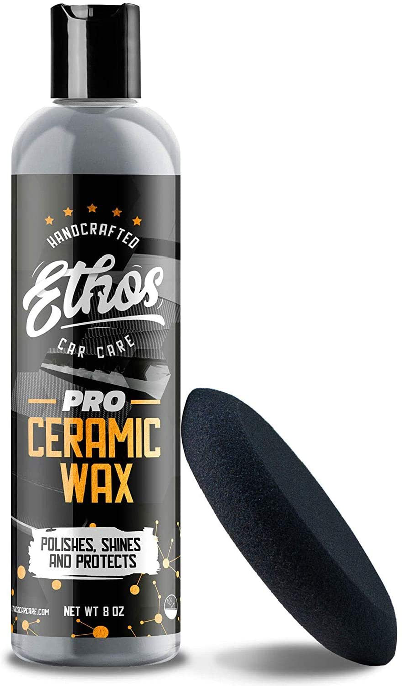 Ethos Ceramic Wax PRO - Aerospace Coating Protection | Ceramic Polish and Top Coat | Deep Mirror Shine | Slick, Hydrophobic Finish - Foam Applicator Included