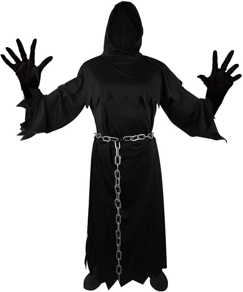 SUNYPLAY Halloween Grim Reaper Costume for Kids,Deluxe Halloween Costume with Glowing Glasses,Chain,Scythe and etc. Apparel & Accessories > Costumes & Accessories > Costumes SUNYPLAY   