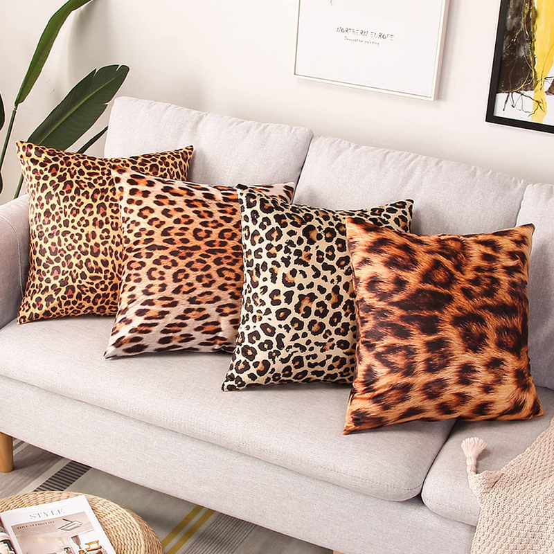 Coeufuedy Set of 4 Decorative Velvet Throw Pillow Covers Spring Pillow Cover Soft Square Pillow Case Cushion Cover for Couch Sofa Bed Chair 18X18 Inch (Flowers) Home & Garden > Decor > Chair & Sofa Cushions Coeufuedy Ter-leopard  