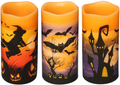 DRomance Flameless Flickering Candles Battery Operated with 6 Hour Timer, Set of 3 Real Wax LED Pillar Candles Warm Light with Castle, Witch, Bats Decal Halloween Decor Candles for Kids(D3" x H6") Arts & Entertainment > Party & Celebration > Party Supplies DRomance Castle,witch,bats,decals  