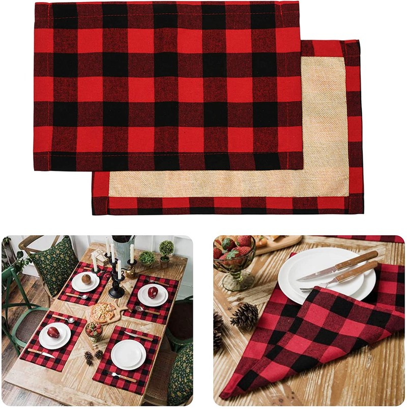 Christmas Placemats For Dining Table Red Black Buffalo Check Placemats Set Of 6 Plaid Placemats Set Farmhouse Christmas Decorations Kitchen Burlap 6 Pcs Fall HolidayTable Placemat For Dining 11x17 In Home & Garden > Decor > Seasonal & Holiday Decorations& Garden > Decor > Seasonal & Holiday Decorations jumping meters Black-red  