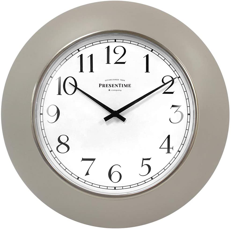 PresenTime & Co 12" Modern Farmhouse Kitchen Wall Clock, Vintage Design, Domed Lens, Morning Gold Ring, Stonewash Blue/ Teal Color Home & Garden > Decor > Clocks > Wall Clocks Presentime Warm Gray Color  