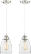 Gruenlich Pendant Lighting Fixture for Kitchen and Dining Room, Hanging Ceiling Lighting Fixture, E26 Medium Base, Metal Construction with Clear Glass, 2-Pack (Bronze)
