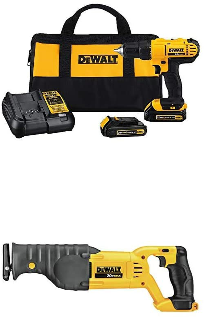 DEWALT 20V Max Cordless Drill / Driver Kit, Compact, 1/2-Inch (DCD771C2) Hardware > Tools > Multifunction Power Tools Dewalt w/ Reciprocating Saw  