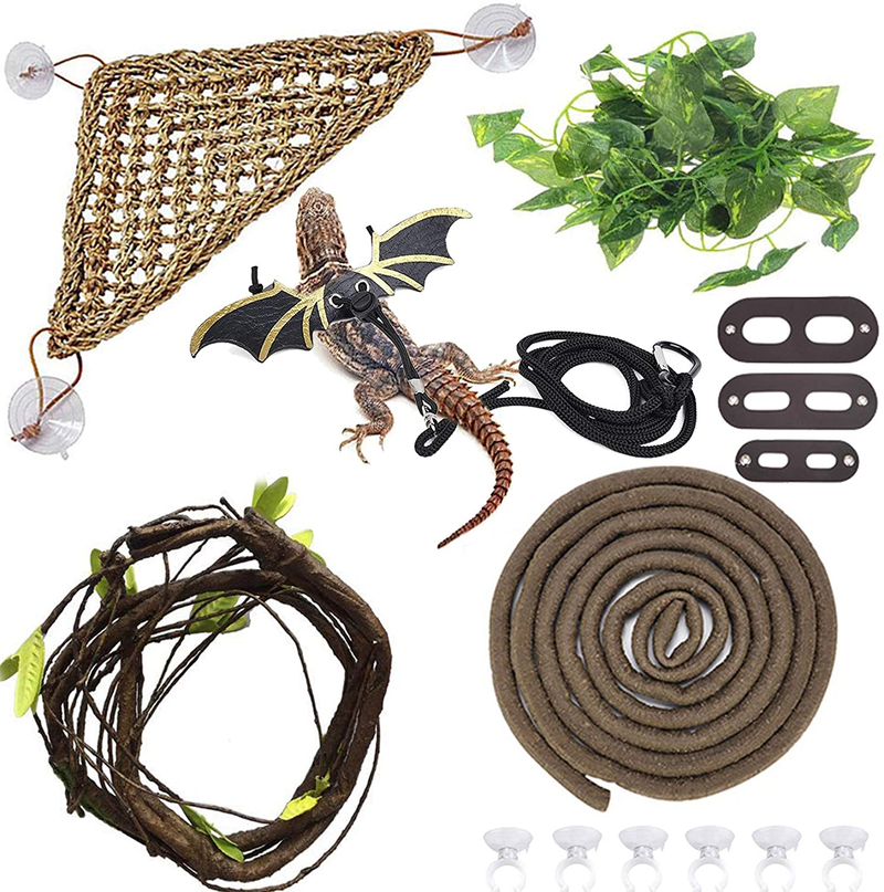 Hamiledyi Bearded Dragon Accessories Lizard Hammock Climbing Jungle Vines Adjustable Leash Bat Wings Flexible Reptile Leaves with Suction Cups Reptile Tank Habitat Decor for Gecko,Snakes,Chameleon Animals & Pet Supplies > Pet Supplies > Reptile & Amphibian Supplies Hamiledyi Default Title  