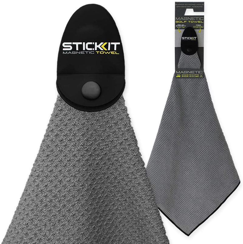 STICKIT Magnetic Towel, Gray | Top-Tier Microfiber Golf Towel with Deep Waffle Pockets | Industrial Strength Magnet for Strong Hold to Golf Carts or Clubs  STICKIT   