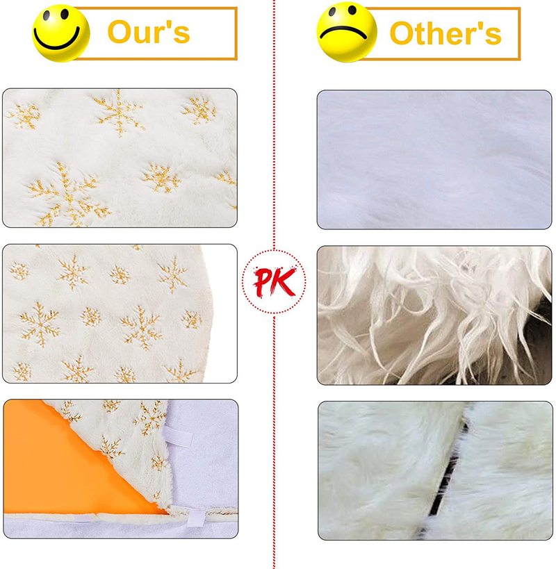 Plush Christmas Tree Skirt, 48 inch White Faux Fur with Sequin Embroidered Snowflakes, Luxury Super Soft Thick Xmas Tree Skirt, for Winter Holiday Home Decoration, Gold Home & Garden > Decor > Seasonal & Holiday Decorations& Garden > Decor > Seasonal & Holiday Decorations gonfaci   
