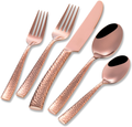 Flatasy Flatware Set Gold Silverware Set with Bamboo Pattern Mirror Polished 20 Pieces Cutlery Set Housewarming Wedding Gift Service for 4 Home & Garden > Kitchen & Dining > Tableware > Flatware > Flatware Sets Flatasy Rose Gold Hammered 20pcs  