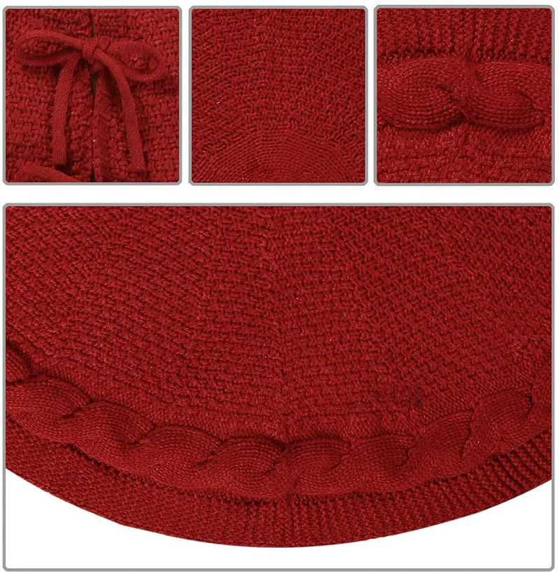 Sattiyrch Christmas Tree Skirt, 48 inches Luxury Cable Knit Knitted Thick Rustic Xmas Holiday Decoration, Burgundy (1) Home & Garden > Decor > Seasonal & Holiday Decorations > Christmas Tree Skirts Sattiyrch   