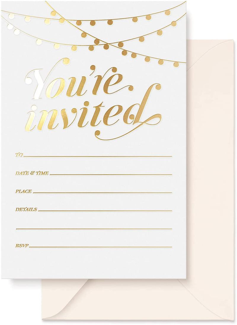 Party Invitations! 25 Gold Foil Traditional Invitations with Envelopes, Wedding, Baby and Bridal Shower Invite, Housewarming Birthday and Girls Quinceanera Invites Arts & Entertainment > Party & Celebration > Party Supplies > Invitations Sweetzer & Orange Default Title  