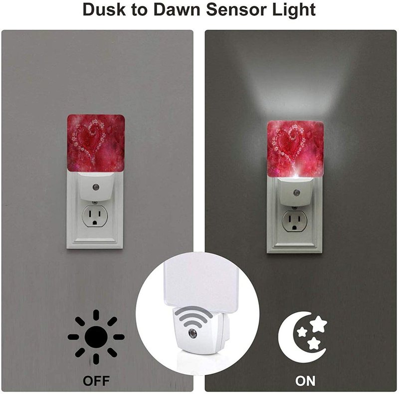 Set of 2 Night Lights, Pretty Floral Print Flower Decoration Heart for Valentines Day Auto Sensor LED Dusk-To-Dawn Night Lamp Plug-In Indoor Home Decorative for Adult Home & Garden > Lighting > Night Lights & Ambient Lighting AieeFun   