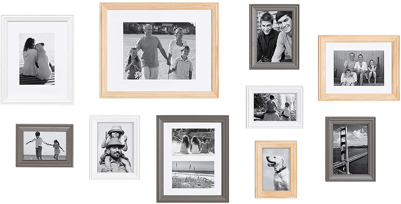 Kate and Laurel Bordeaux Gallery Wall Kit, Set of 10 with Assorted Size Frames in 3 Different Finishes - White Wash, Charcoal Gray, and Rustic Gray Home & Garden > Decor > Picture Frames Kate and Laurel Multi/Natural 10 Piece 