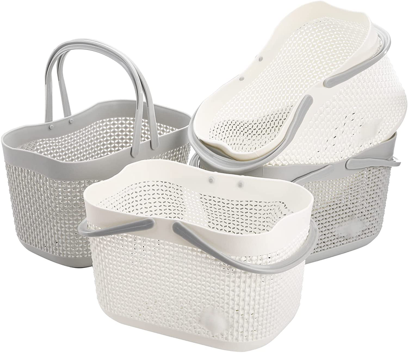 Lyellfe 4 Pack Shower Caddy Basket, Plastic Organizer Storage Baskets with Handles, Portable Stackable Shower Tote Bin for Campers, Bathroom, Dorm, Pantry and Kitchen Sporting Goods > Outdoor Recreation > Camping & Hiking > Portable Toilets & Showers Lyellfe   
