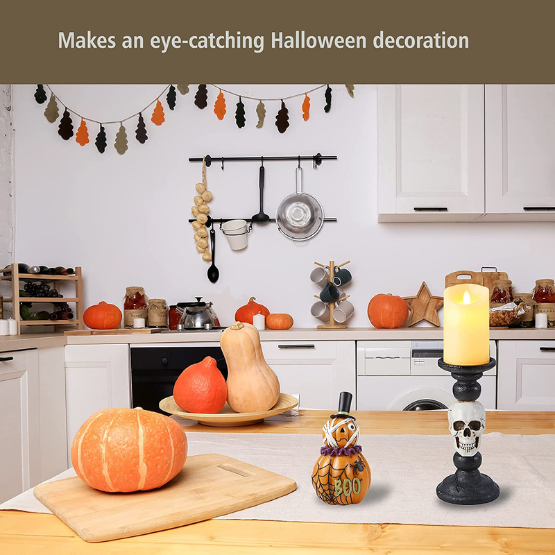 Halloween Pumpkin Decorations Indoor, Resin Mummy Pumpkin Figurine for Home Table Decor Halloween Party, Orange