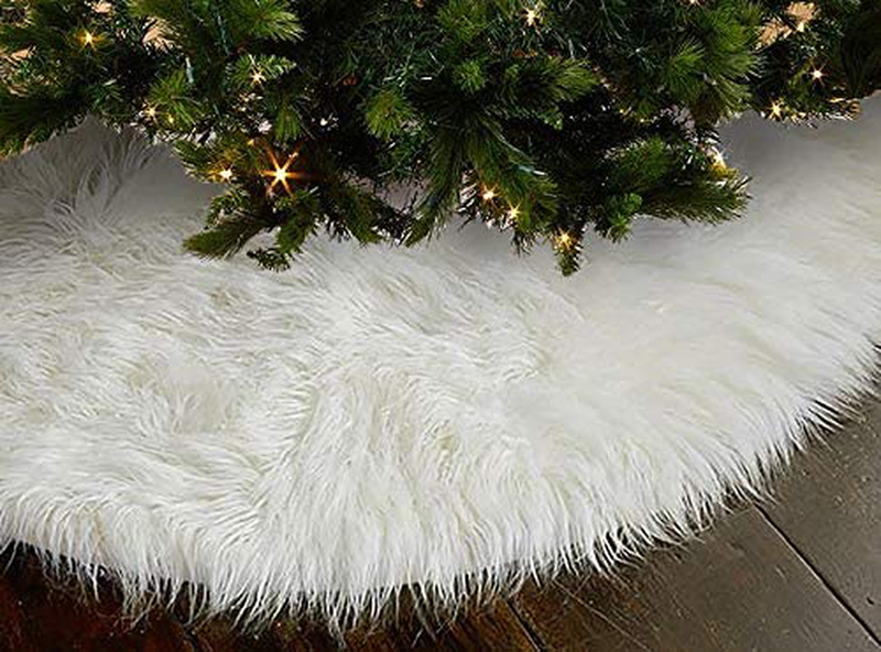 OLYPHAN Christmas Tree Skirt - Large Snow White Luxury Faux Fur - 48 inches (4ft) / 36 inch (3 ft) / 30 inch Round for Under Xmas Tree Decorations (36 inches (3ft))